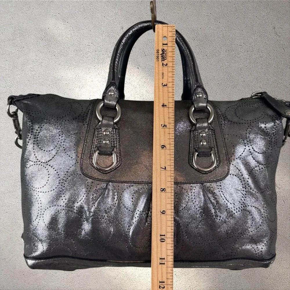 COACH Ashley Perforated Metallic Gray Leather Satchel Handbag F17130 Y2K 13x8x5
